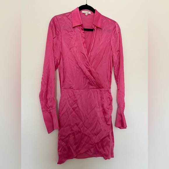 Favorite Daughter the Dinner Party Mini Shirt Dress Flamingo Pink Long Sleeve - Picture 4 of 9